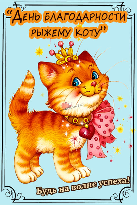 День благодарности рыжему коту - картинки с надписями на 1 сентября 2024